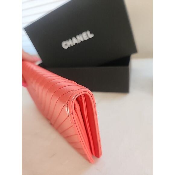 CHANEL Classic Long Flap Bifold Wallet Lamb Skin Authentic HTF Pink - Picture 5 of 12